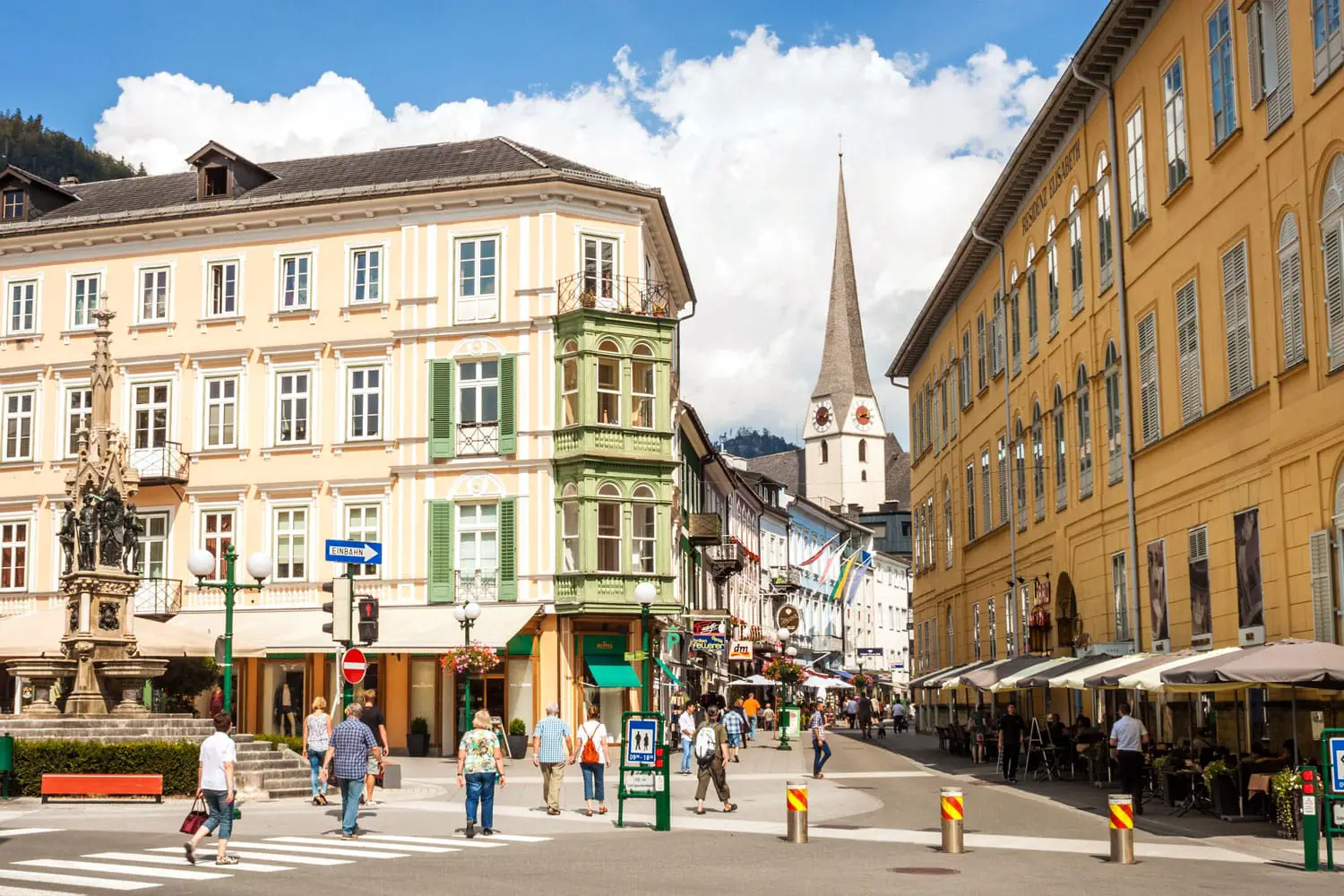 Schroepferplatz and Pfarrgasse, center of the resort town Bad Ischl, place for sightseeing, shopping and relaxing.