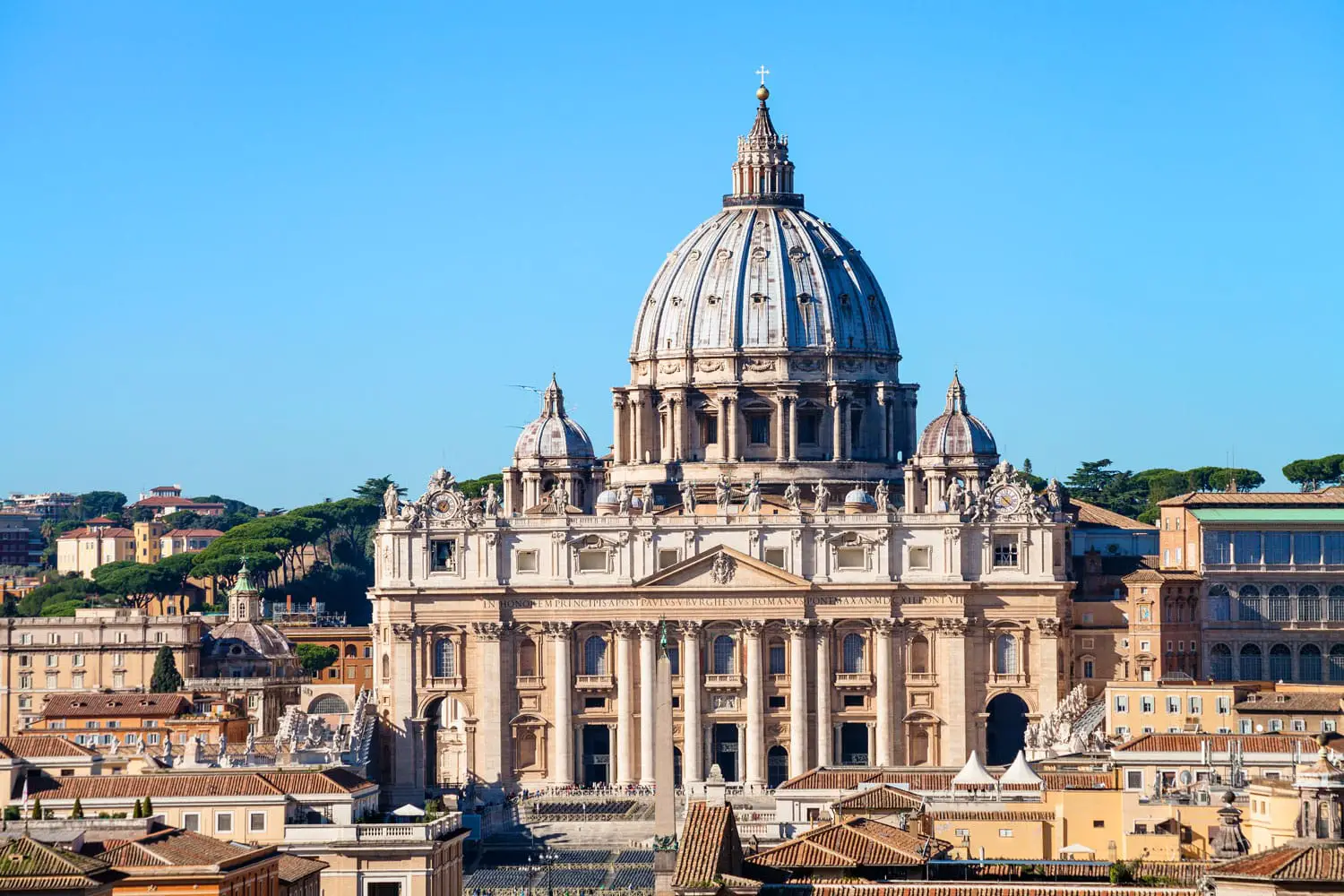 View of the St Peters Basilica in Vatican City from the Castle of Holy Angel
