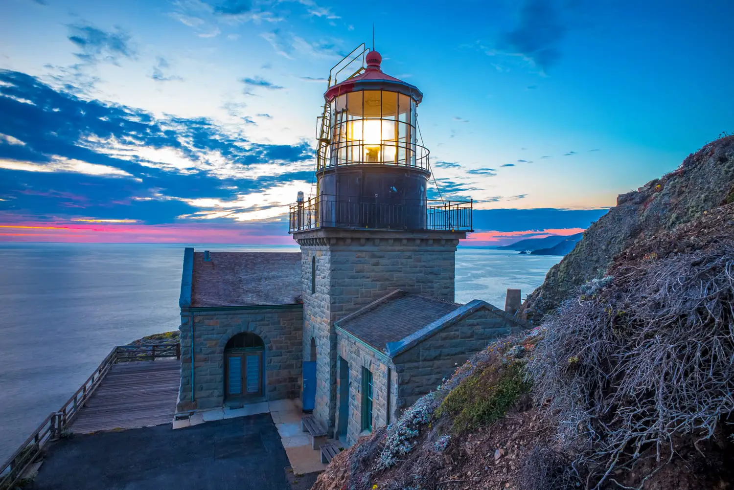 Point Sur lighthouse at sunset.