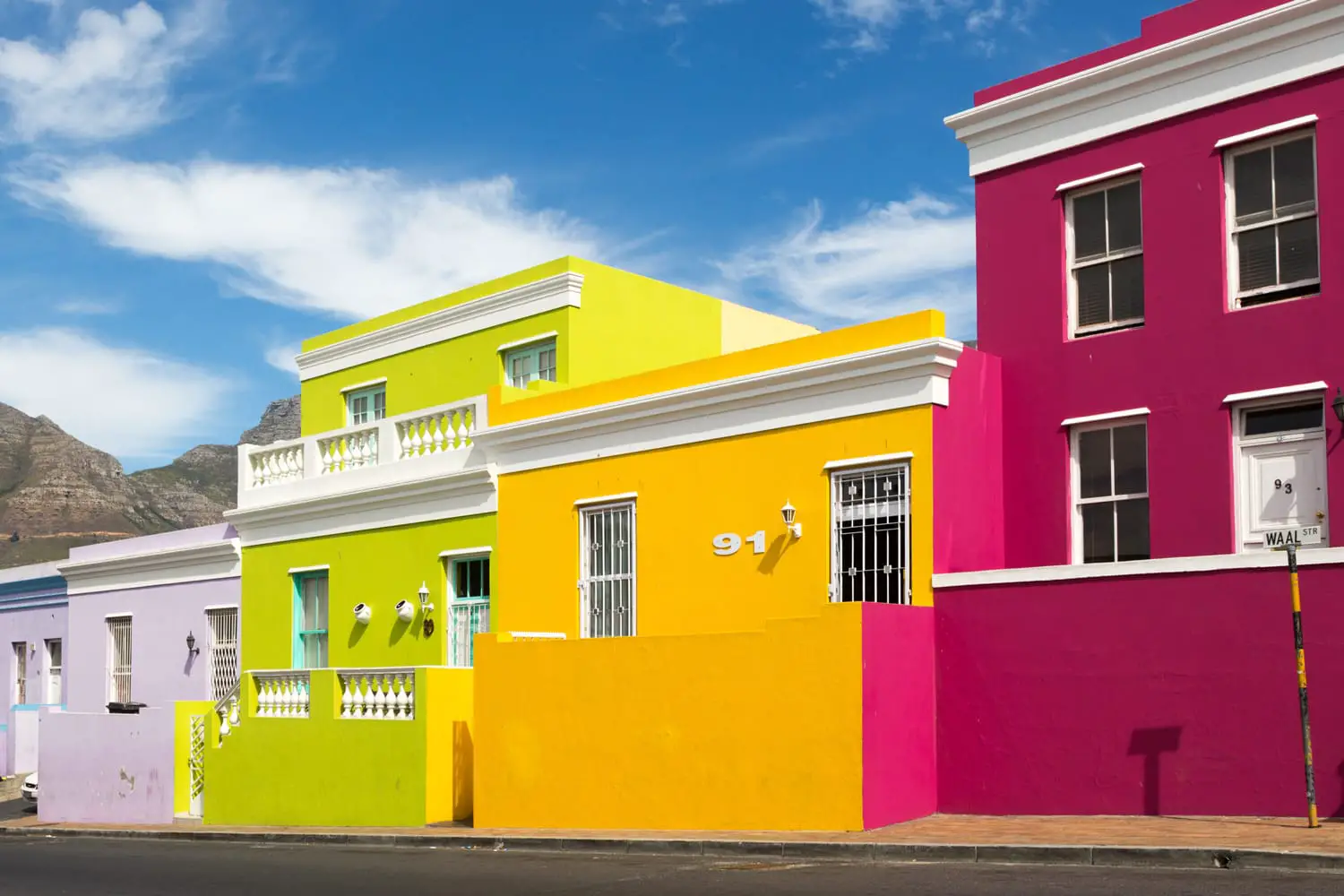 Colourful houses in Bo Kaap area, a former Malaysian neighbourhood in Cape town, South Africa