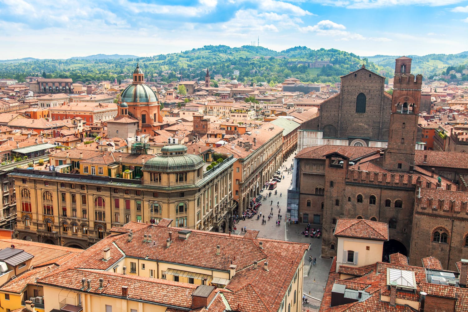 Top view of the old city in Bologna, Italy