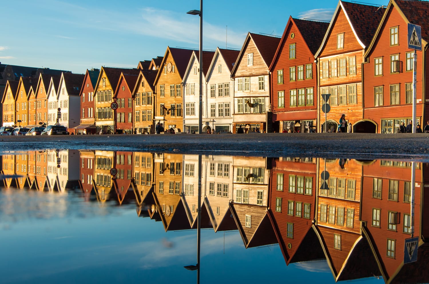 Famous Bryggen street with wooden colored houses in Bergen, Norway, UNESCO world heritage site