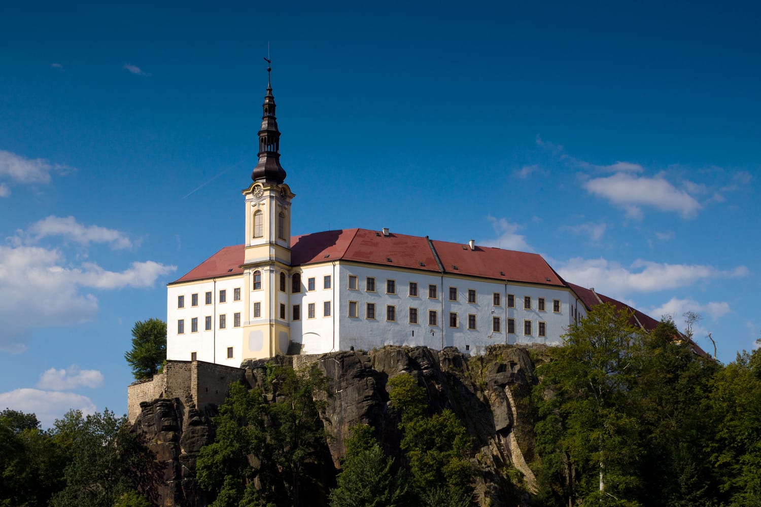 White chateau (castle) on the rock - Decin, Bohemia, Czech Republic.