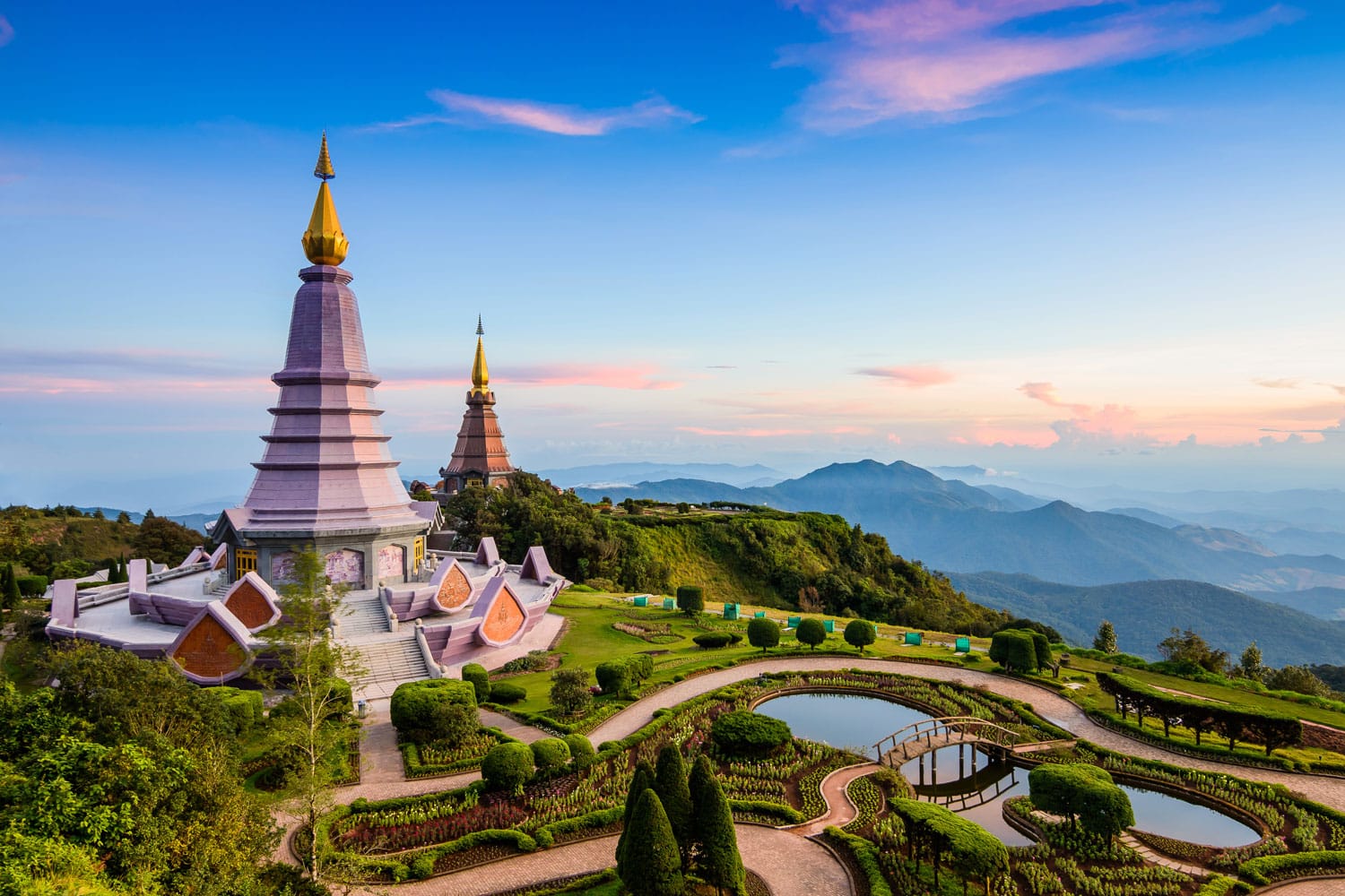 Two pagoda on the top in an Inthanon mountain, Chiang Mai, Thailand.
