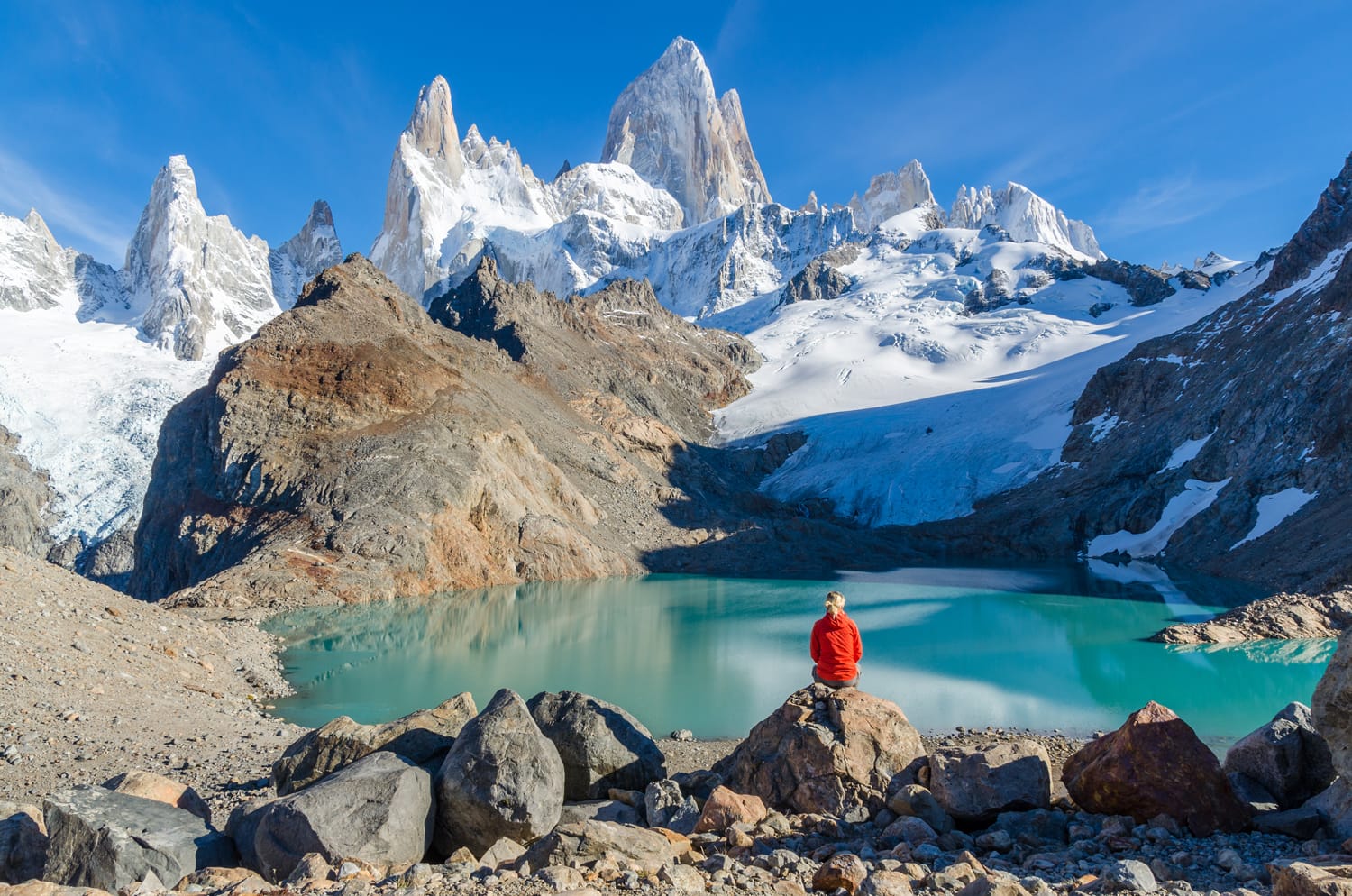 Woman admiring Fitz Roy in Argentina