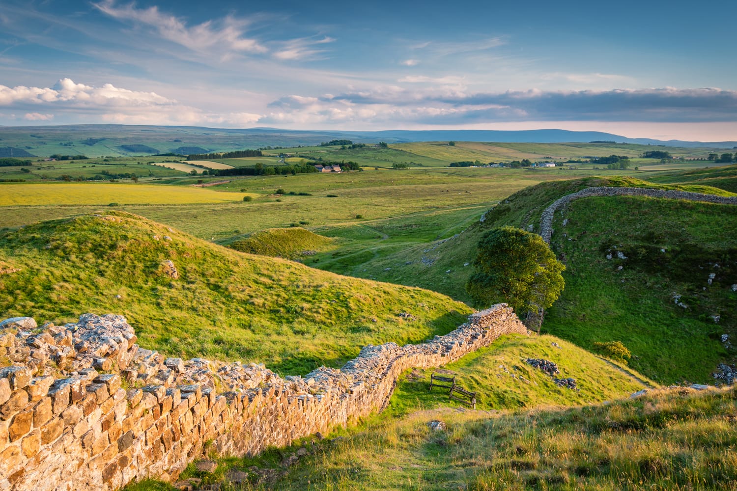Hadrian's Wall above Steel Rigg / Hadrian's Wall is a World Heritage Site in the beautiful Northumberland National Park. Popular with walkers along the Hadrian's Wall Path and Pennine Way