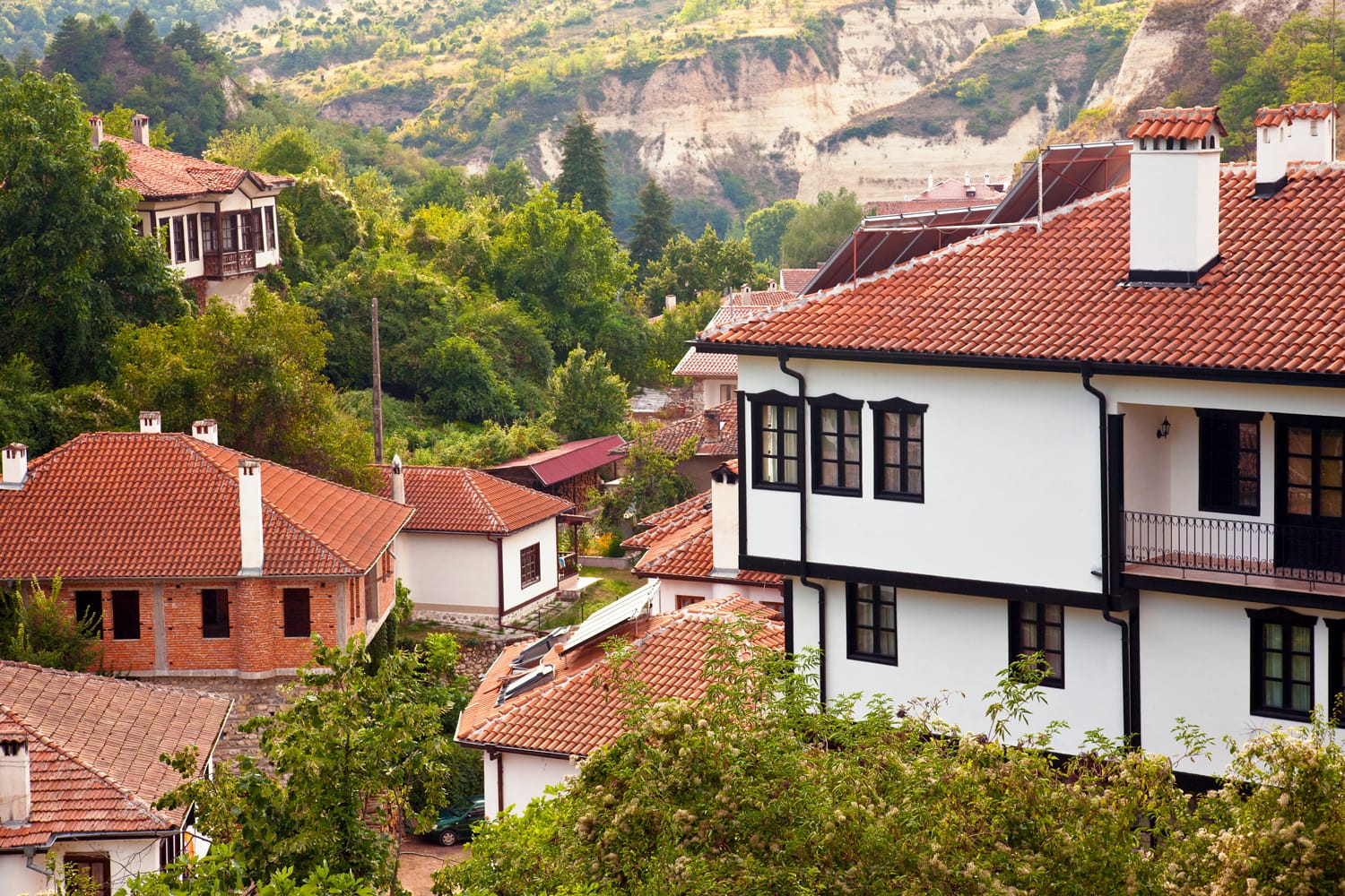 Top view of houses in historic Melnik, Bulgaria.