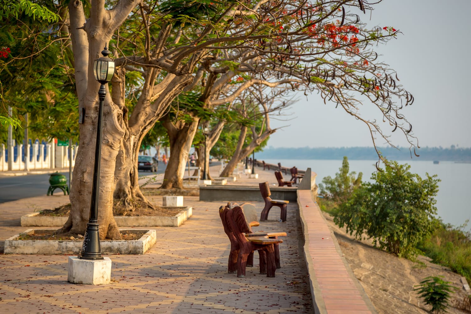 Nice open area in front of the Mekong River in Kratie City, northern of Cambodia.