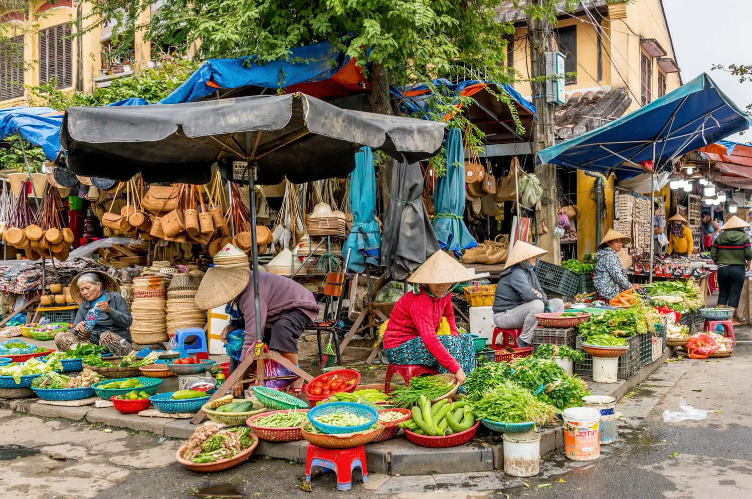 Fresh vegetables in traditional street market in Hoi An, Vietnam.