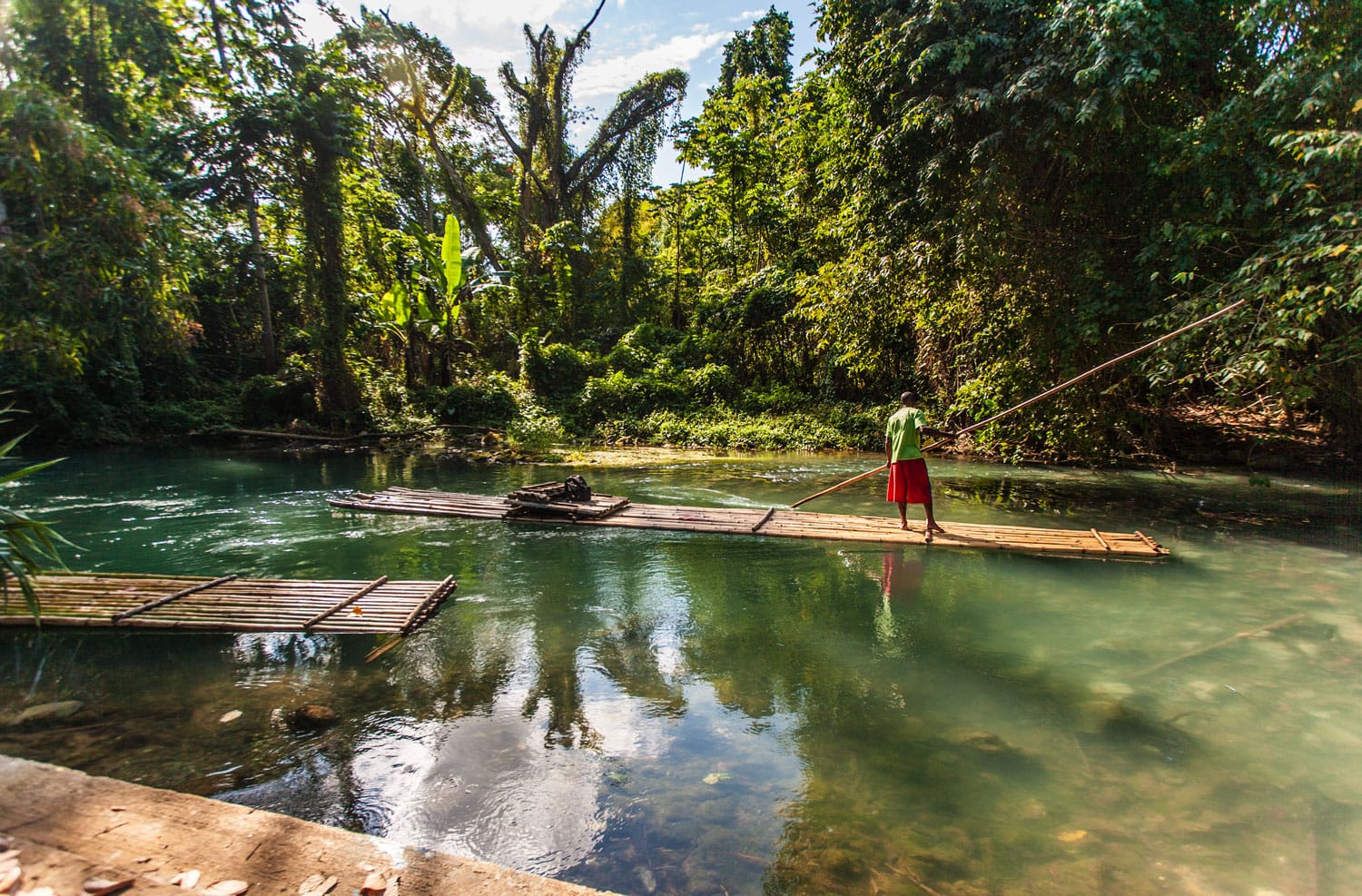 Bamboo Raft and Captain on Martha Brae River in Jamaica