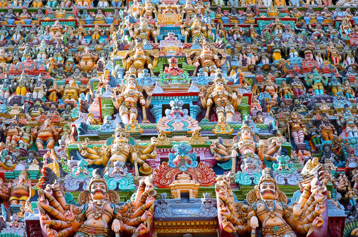 Ornate facade of Hindu sri meenakshi temple, madurai, india