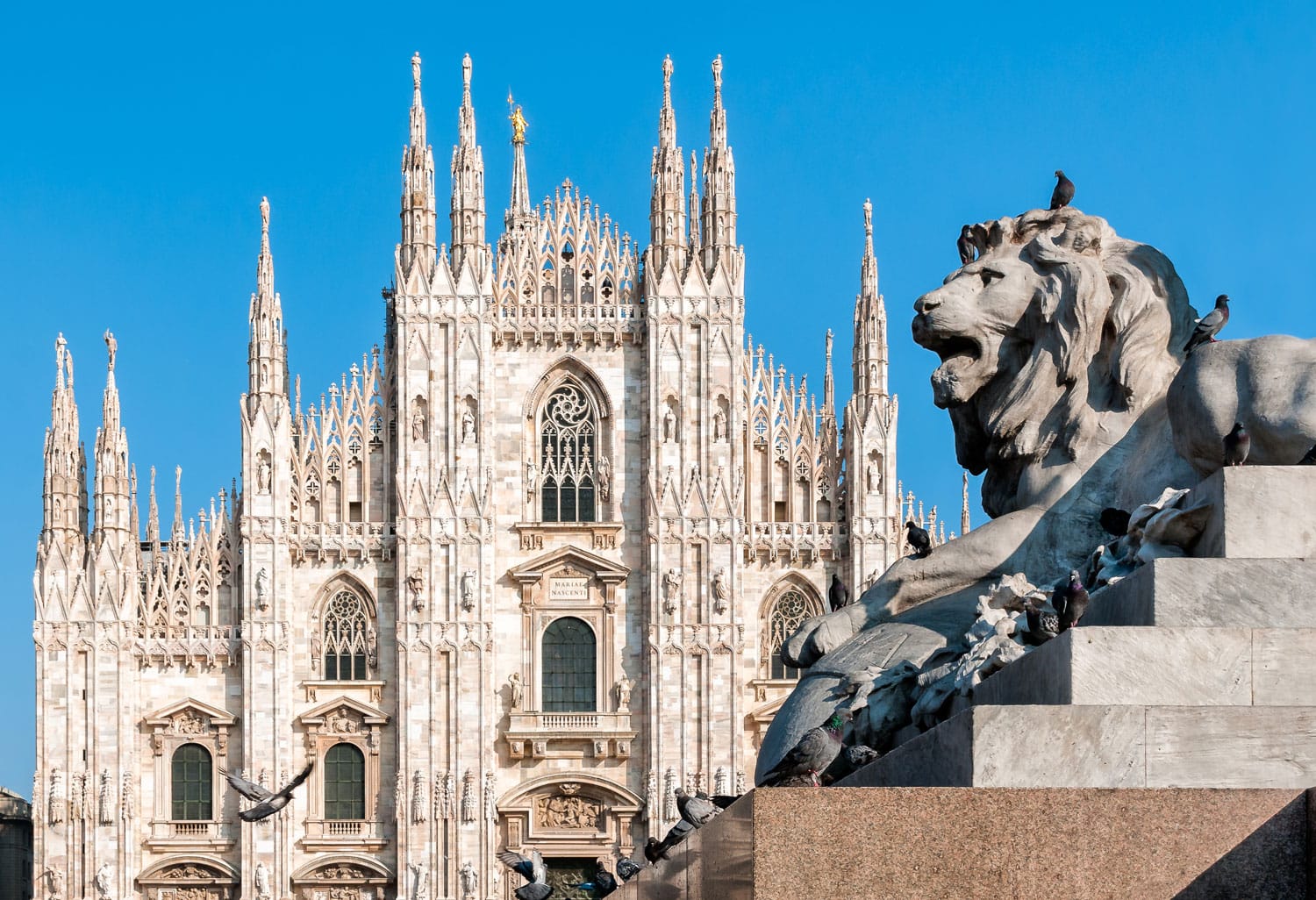 Milan Cathedral with lion statue, Milan,Italy