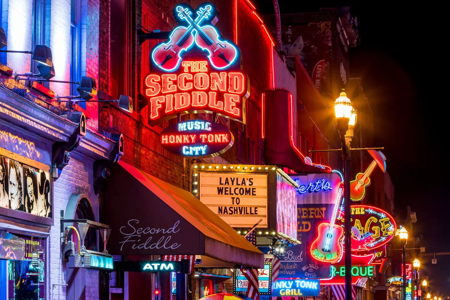Neon signs on Lower Broadway Area in Nashville, Tennessee