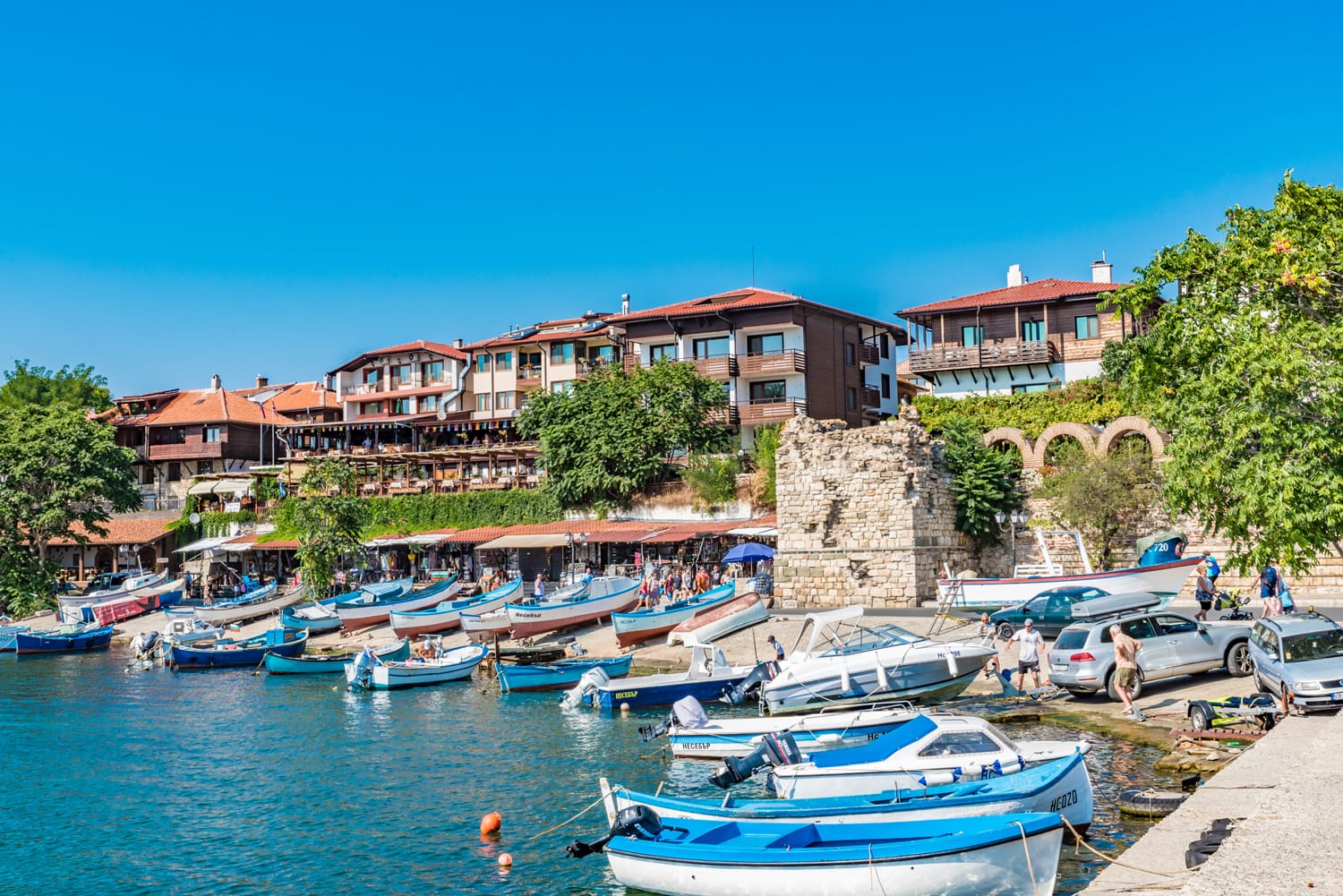 Street view of the port in the Ancient City of Nesebar, Bulgaria.