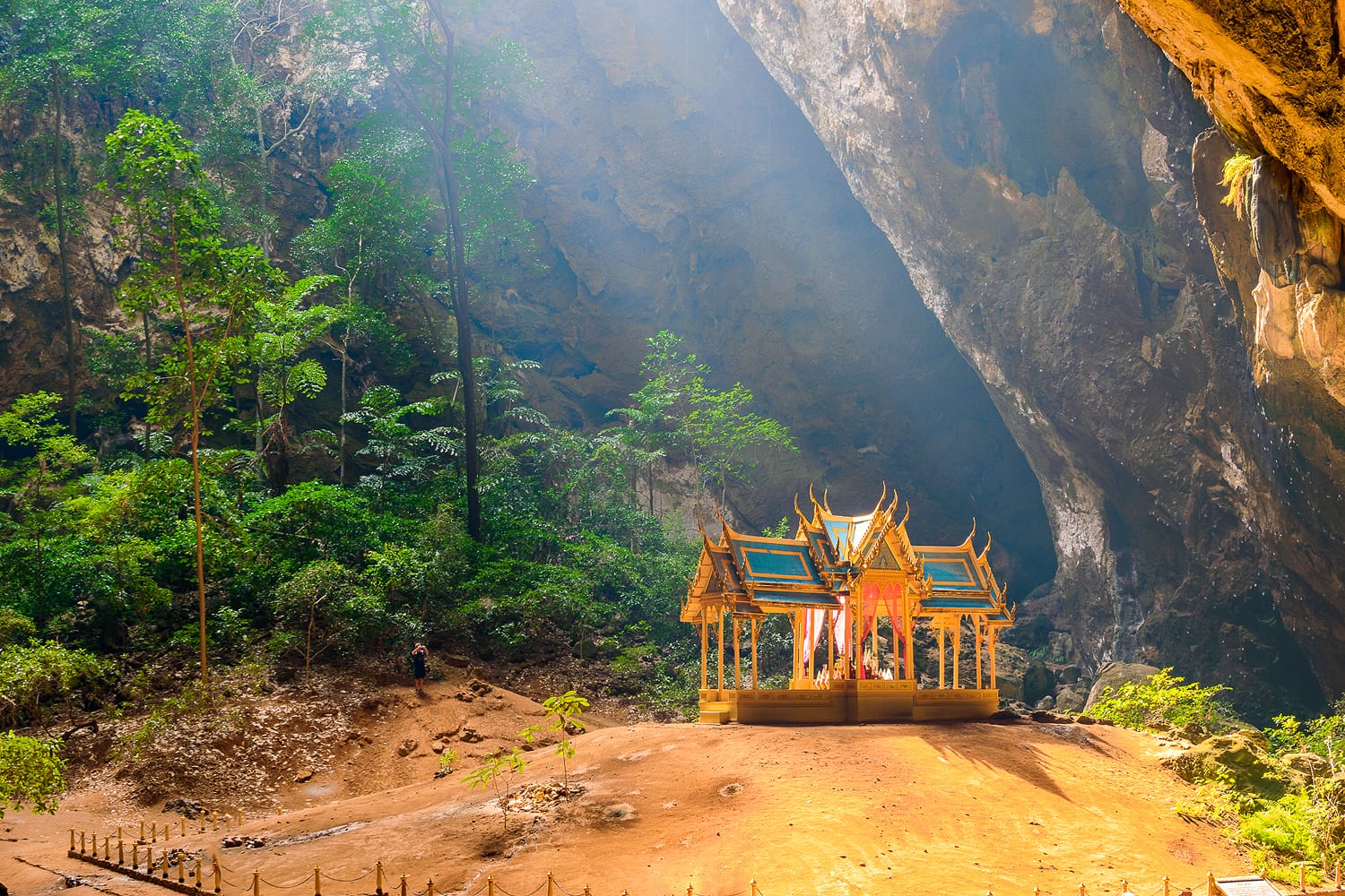 Phraya Nakhon Cave is the most popular attraction is a four-gabled pavilion constructed during the reign of King Rama its beauty and distinctive identity the pavilion at Prachuap Khiri Khan, Thailand.