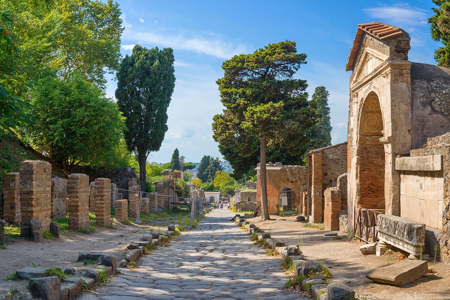 Stone street inside ruin of Pompeii roman city, Italy