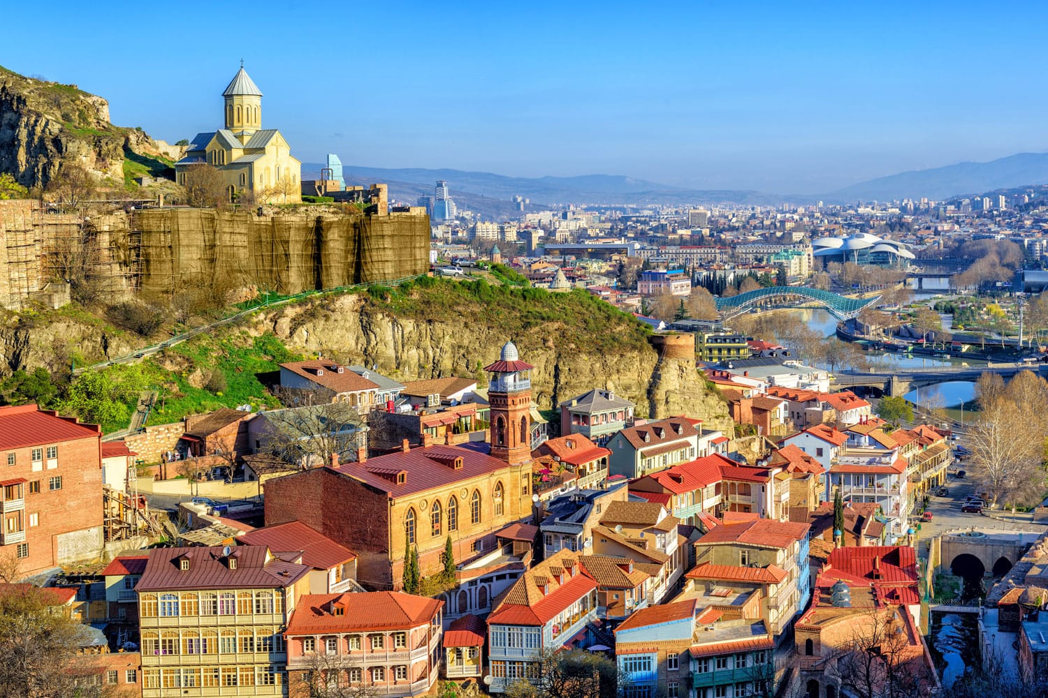 Panoramic view of Tbilisi Old Town with Narikala Fortress, Georgia