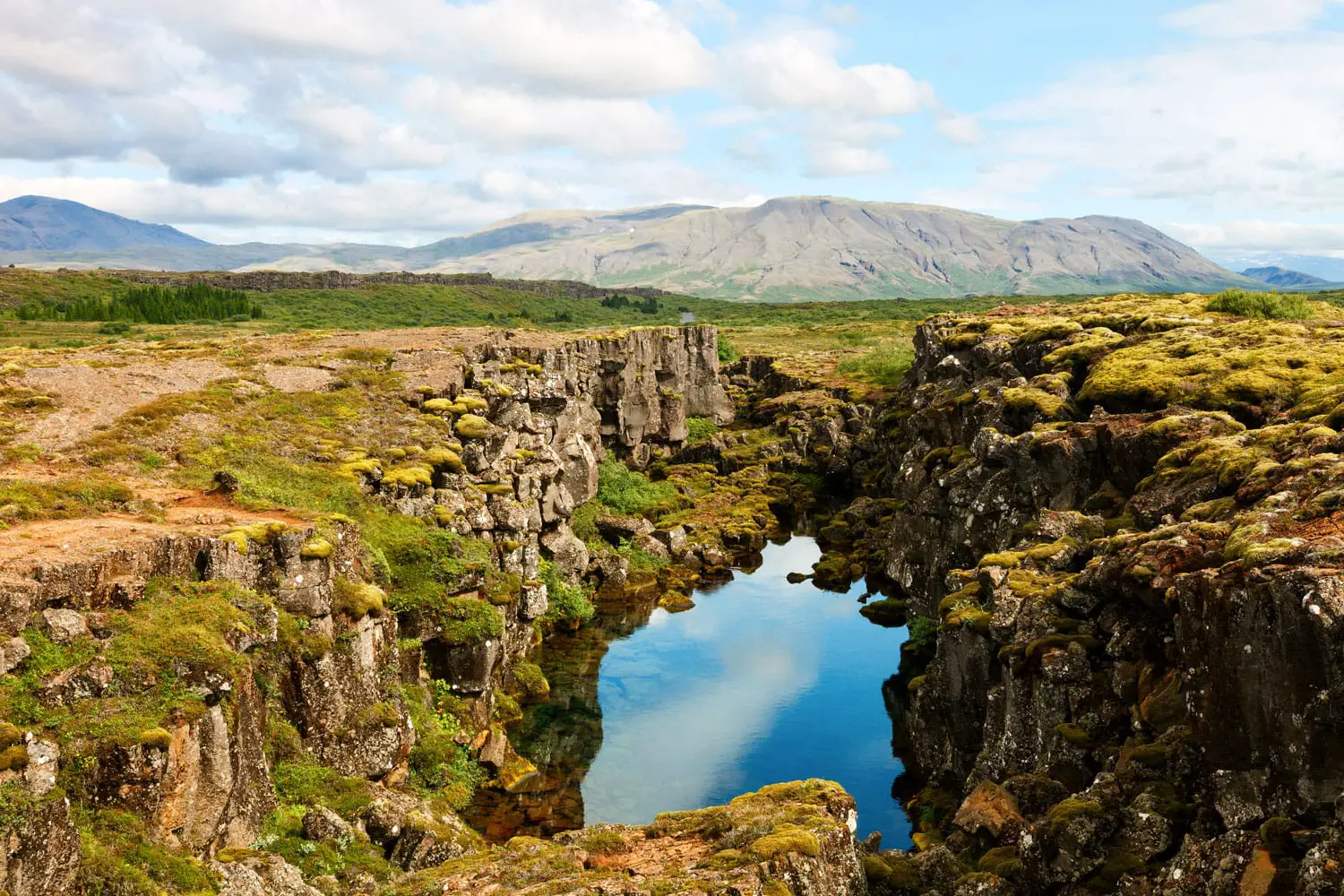 Thingvellir National Park famous area in Iceland right on the spot where the atlantic tectonic plates meet, Iceland