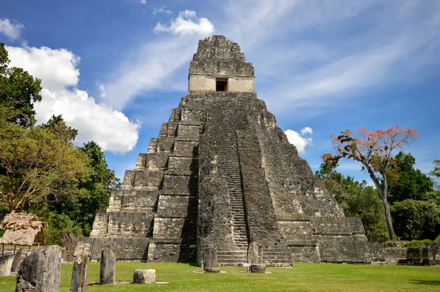 Temple I of the Maya archaeological site of Tikal in Peten, Guatemala. Central America