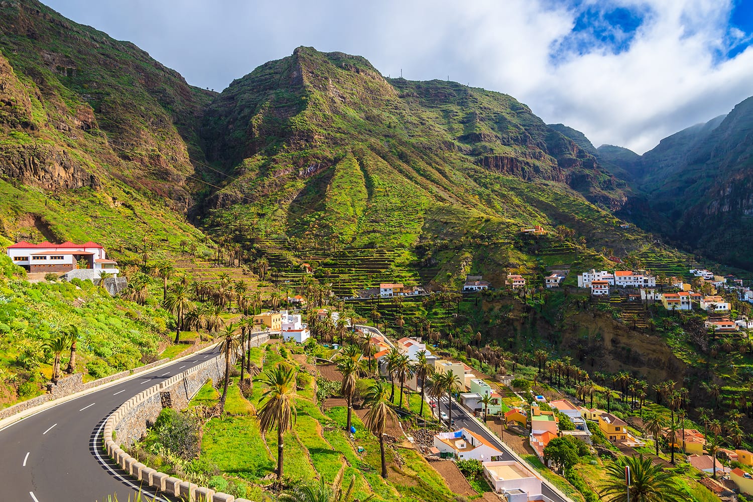 Road in Valle Gran Rey mountain valley, La Gomera island, Canary Islands, Spain
