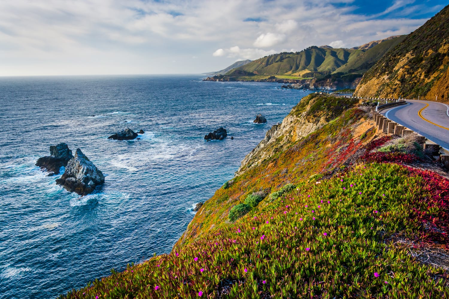 View of the Pacific Ocean and Pacific Coast Highway in Big Sur, California.