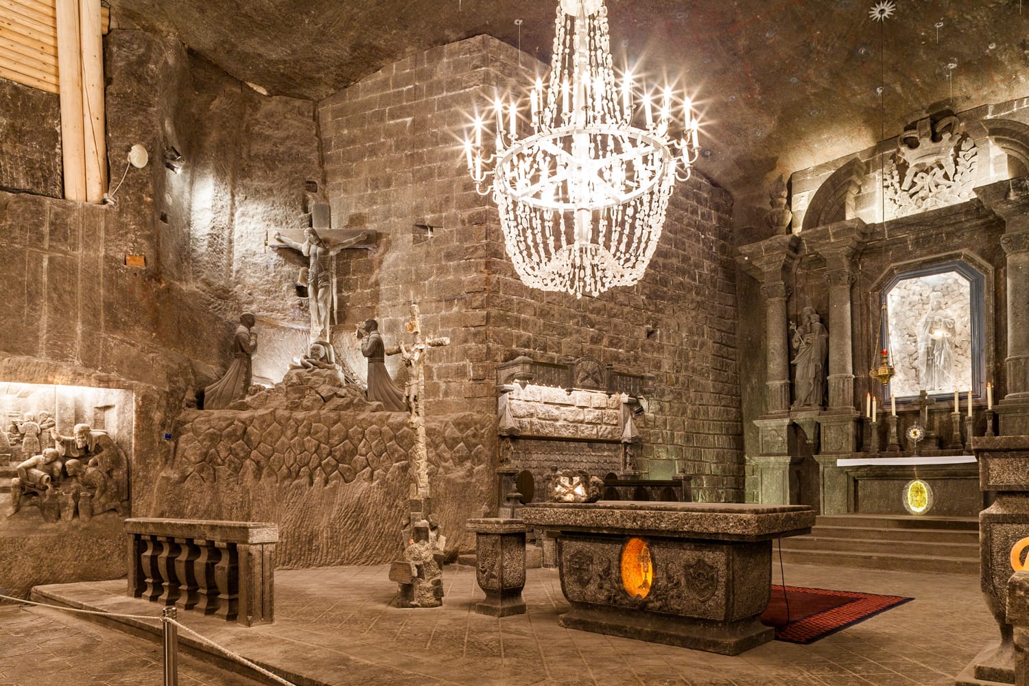 The Chapel of St. Kinga is the most famous chamber in underground Wieliczka salt museum