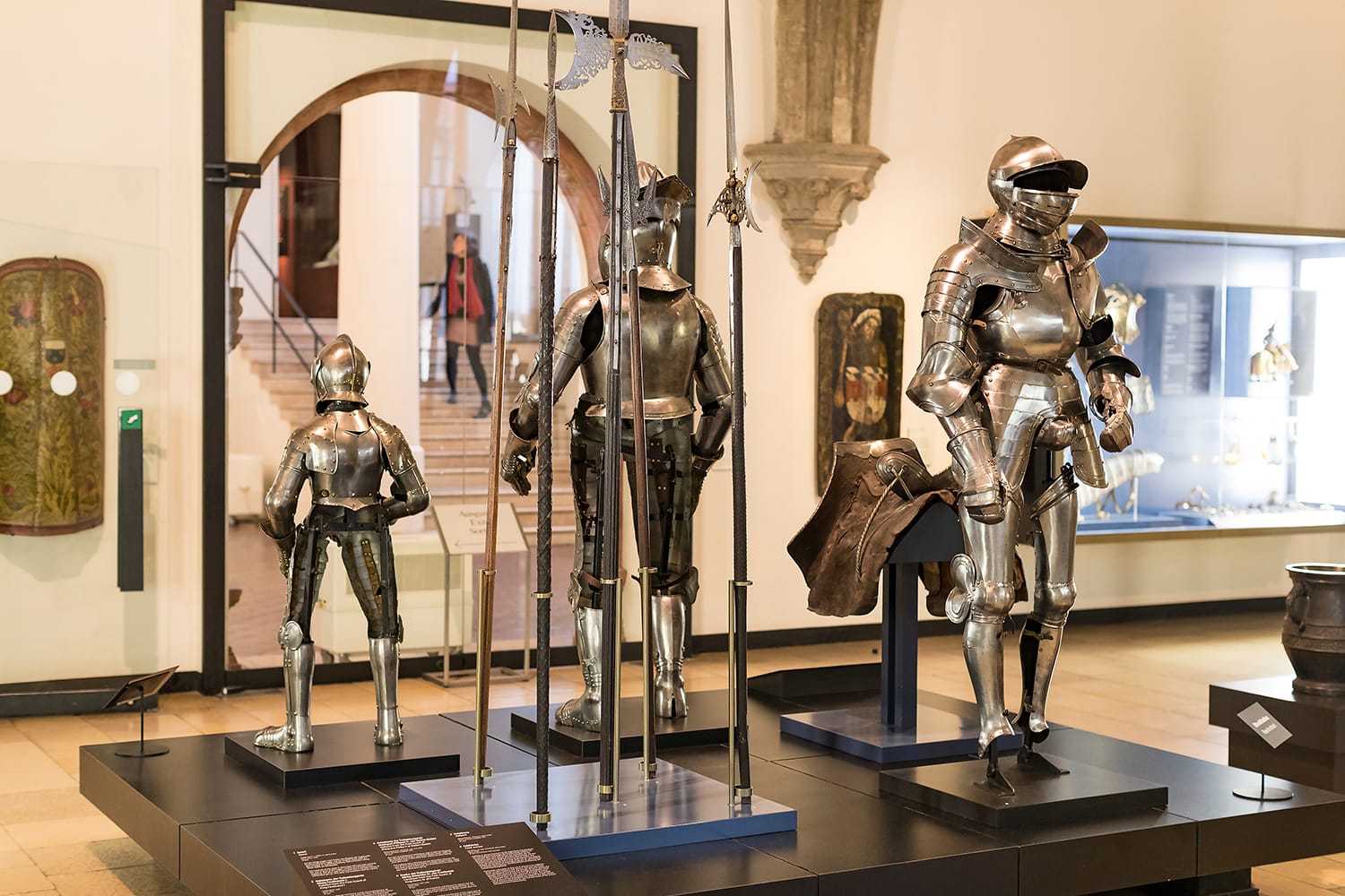 The exposition of medieval armor and knight knights presented in the Bavarian National Museum in Munich. 