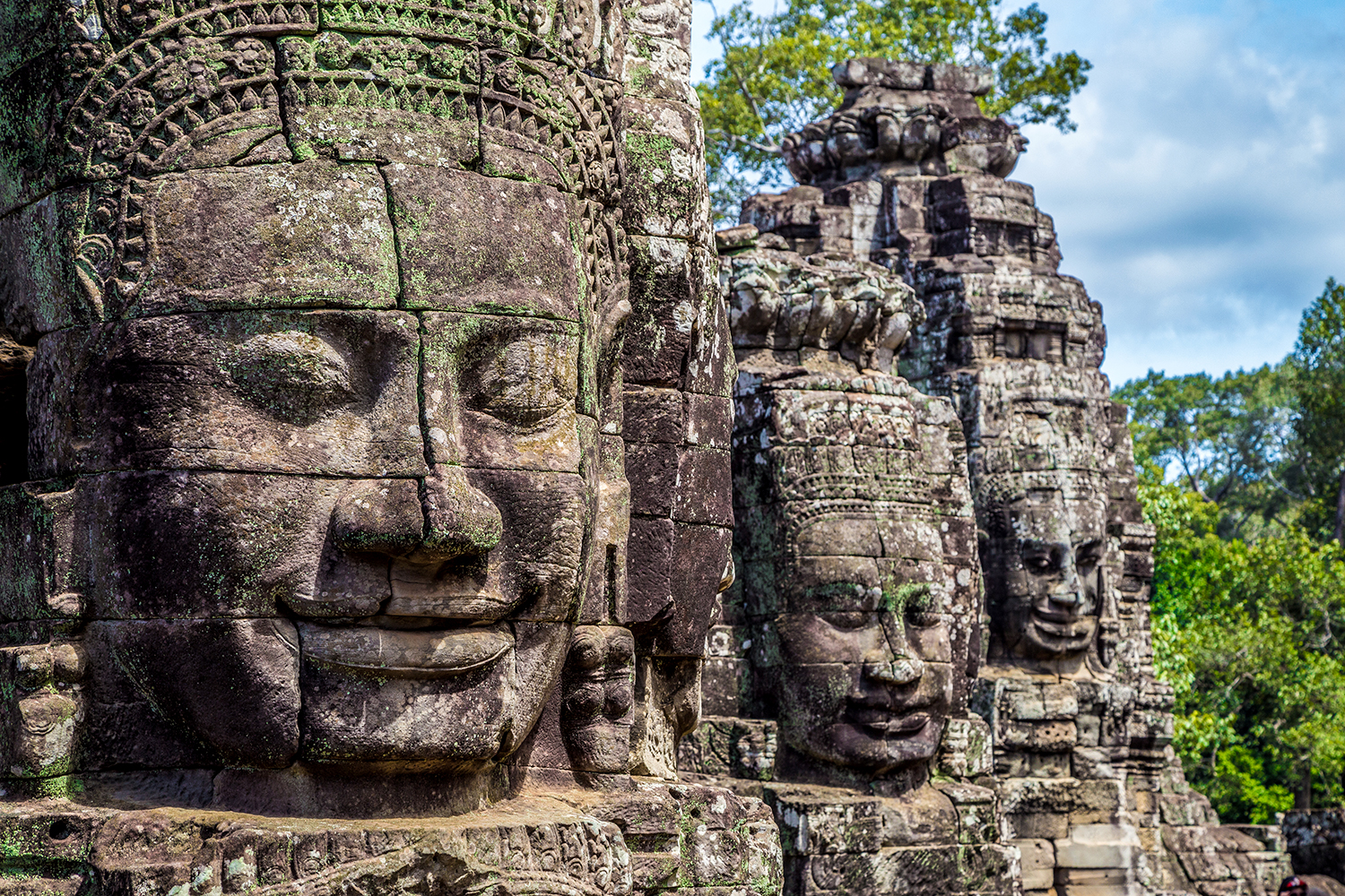 Buddhist faces on towers at Bayon Temple, Cambodia