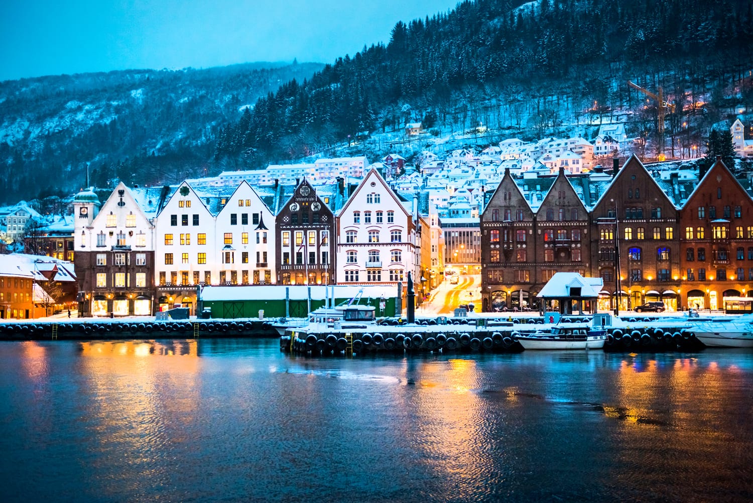 Night view on Bergen in Norway