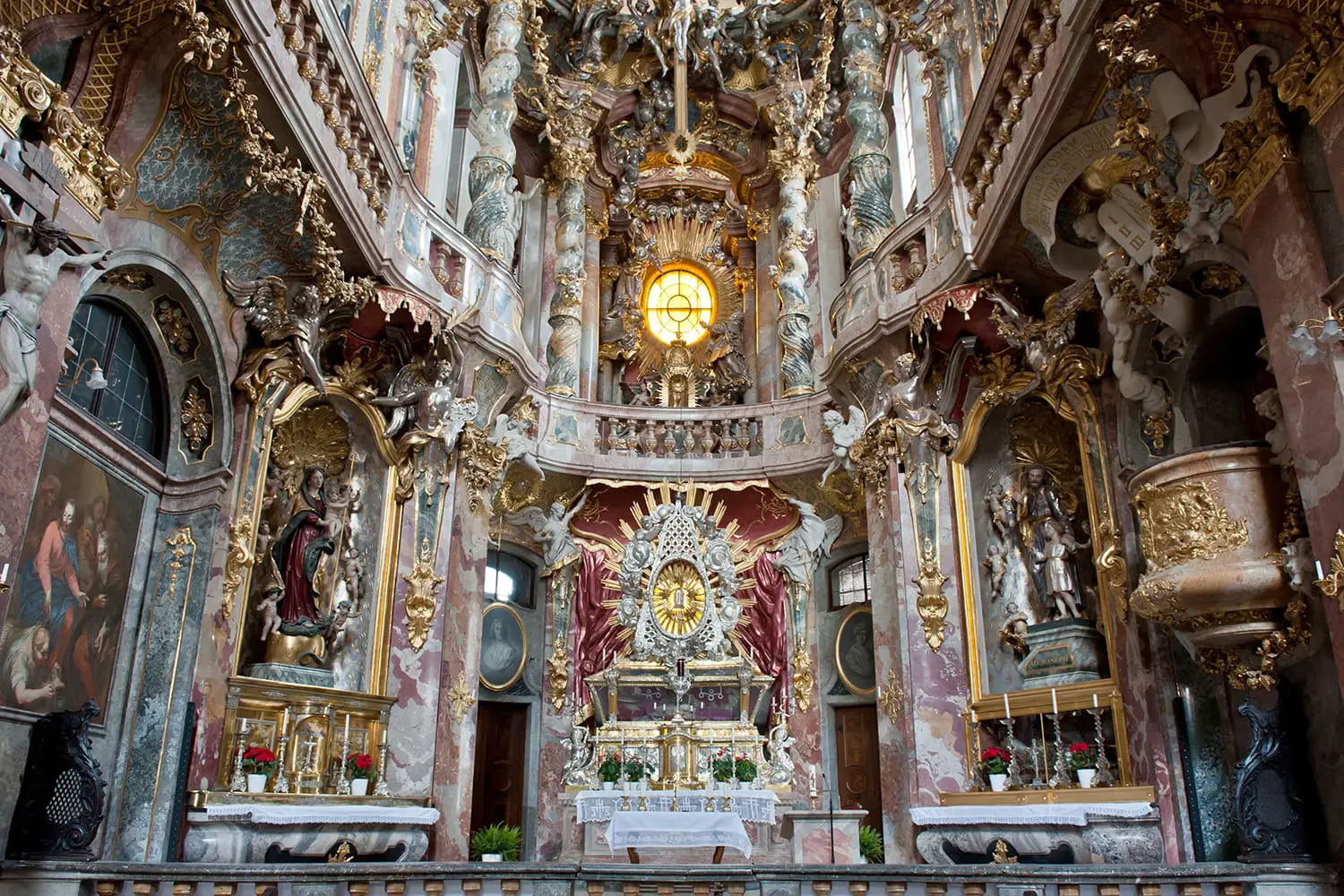 Interior of St. Johann Nepomuk Kirche or Asam Church (Asamkirche) in Munich, Germany