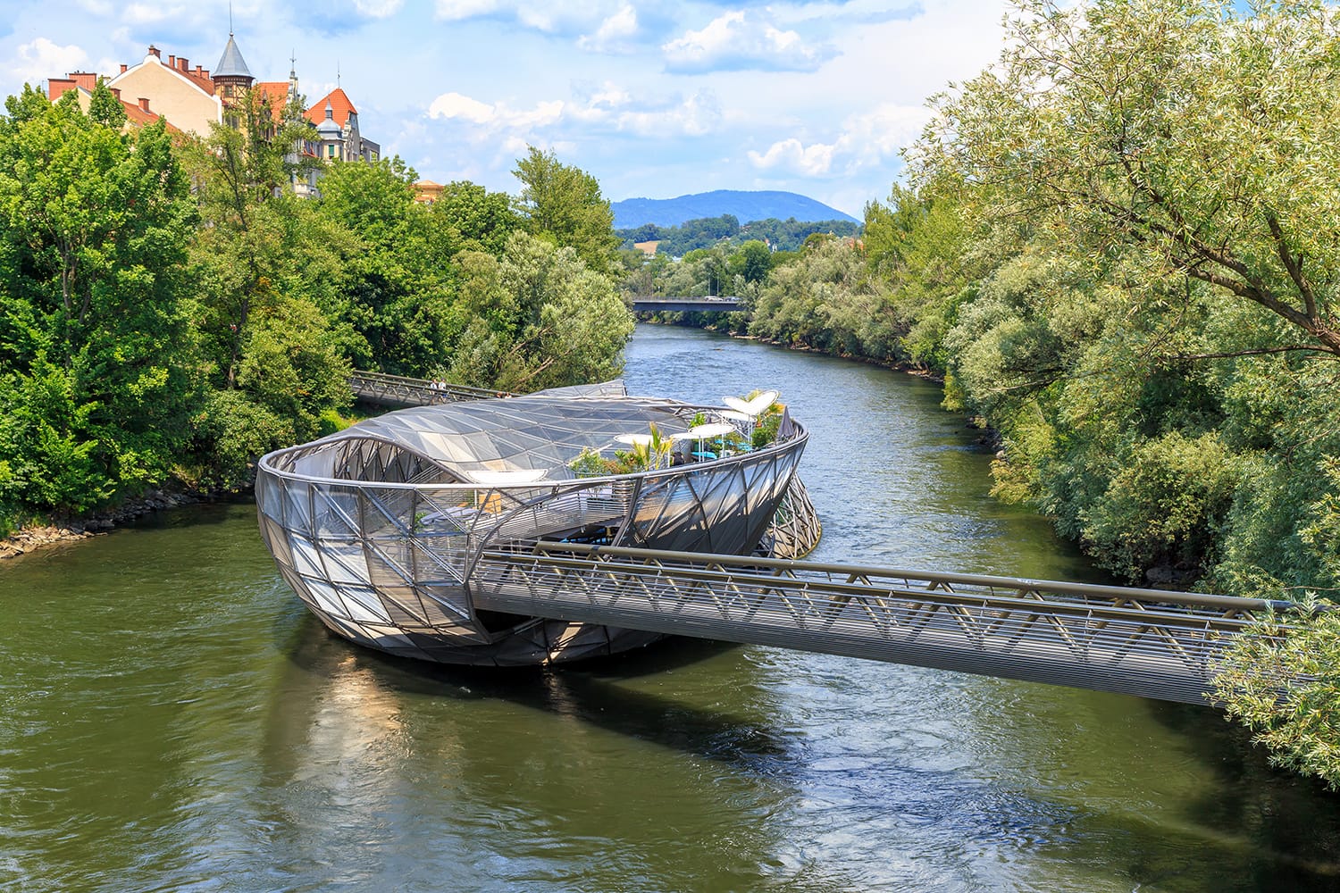 Island in the Mur - Murinsel is an artificial floating "island" in the middle of the Mur River in Graz, Austria