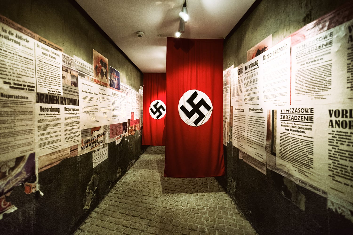 Swastika - flag in Oskar Schindler's Enamel factory museum, Krakow, Poland