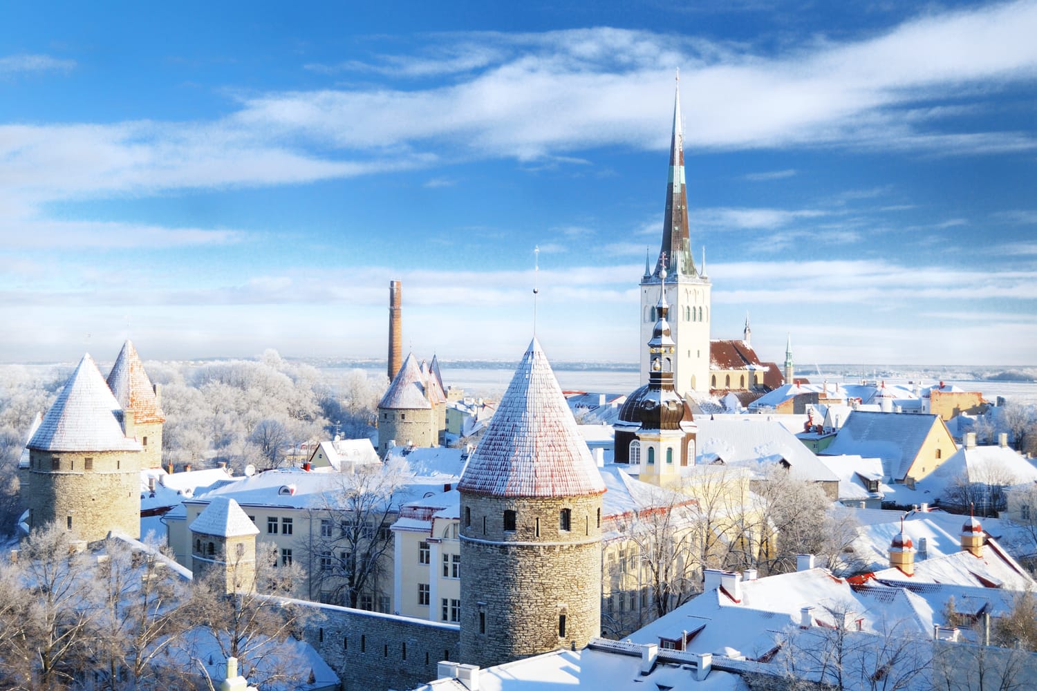 Panoramic view of old part of Tallin, Estonia in winter