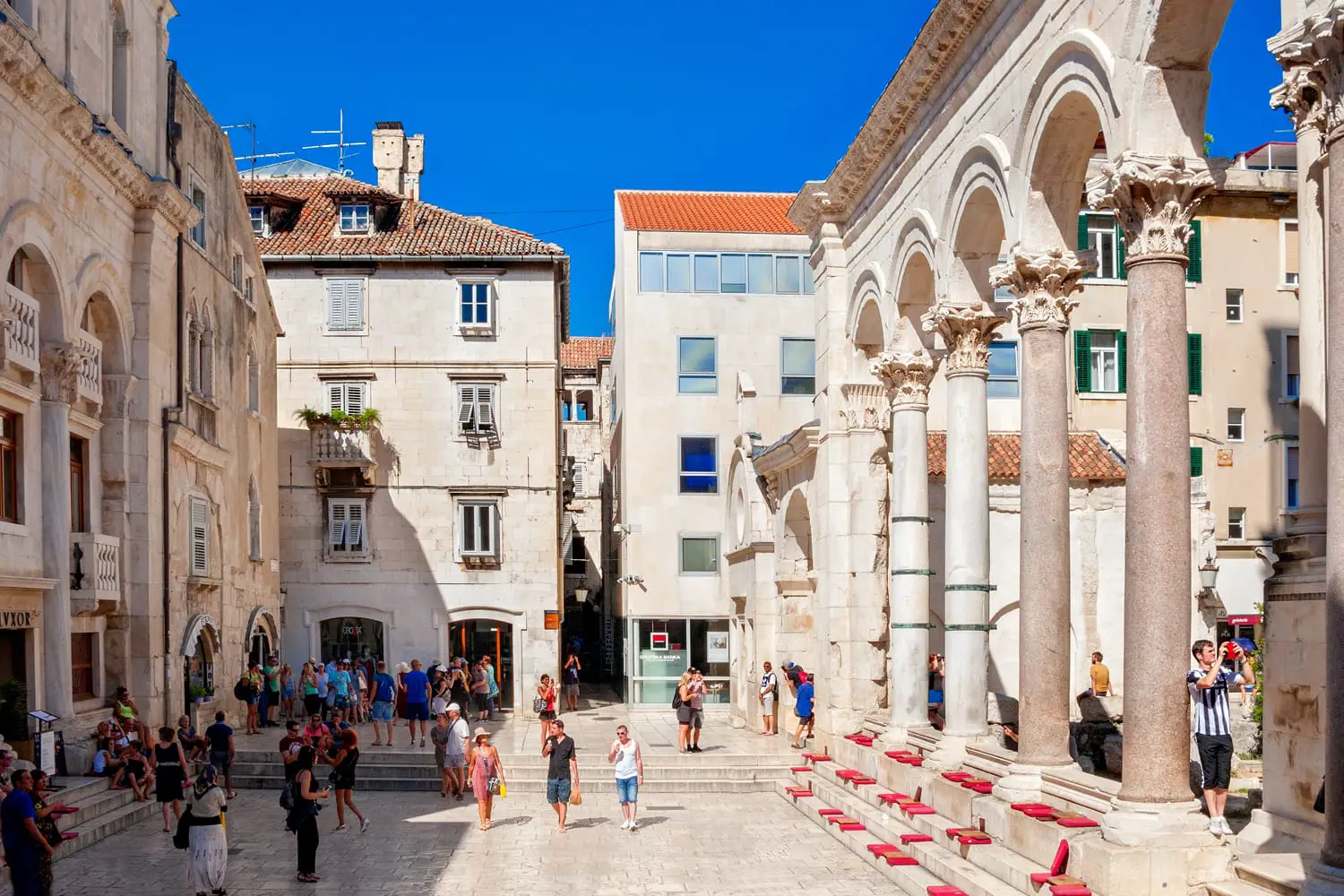 Peristyle of Diocletian's Palace, currently used as a theater space. Split, Croatia
