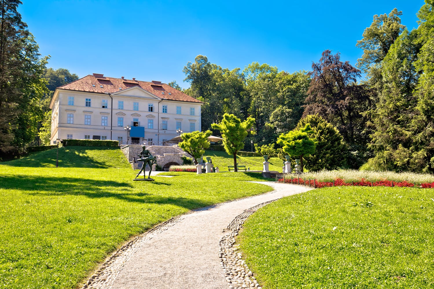 Tivoli park landscape in Ljubljana, green heart of capital of Slovenia