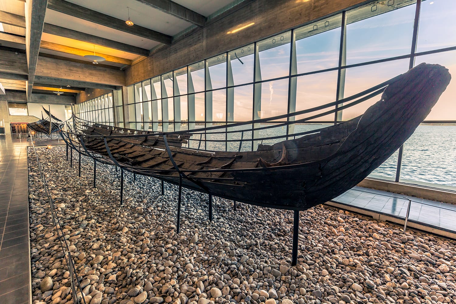 A Viking ship inside the Viking Ship Museum of Roskilde, Denmark