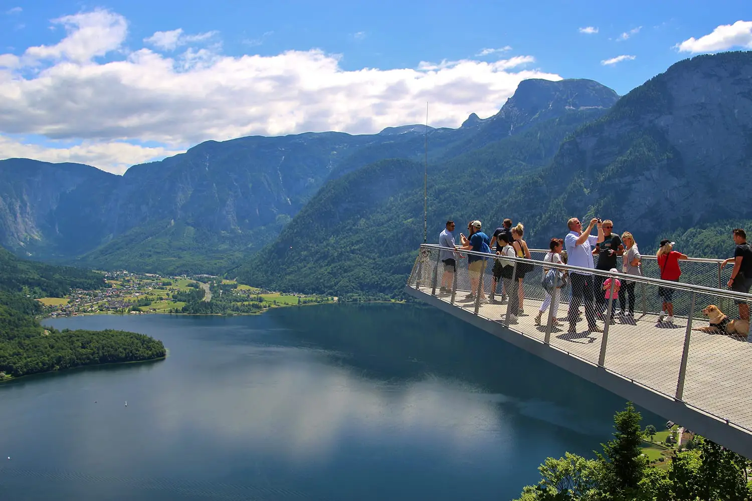 The World Heritage Viewing Platform in Hallstatt with a spectacular view of Lake Hallstatter See and the surrounding mountains Hallstatt, Austria