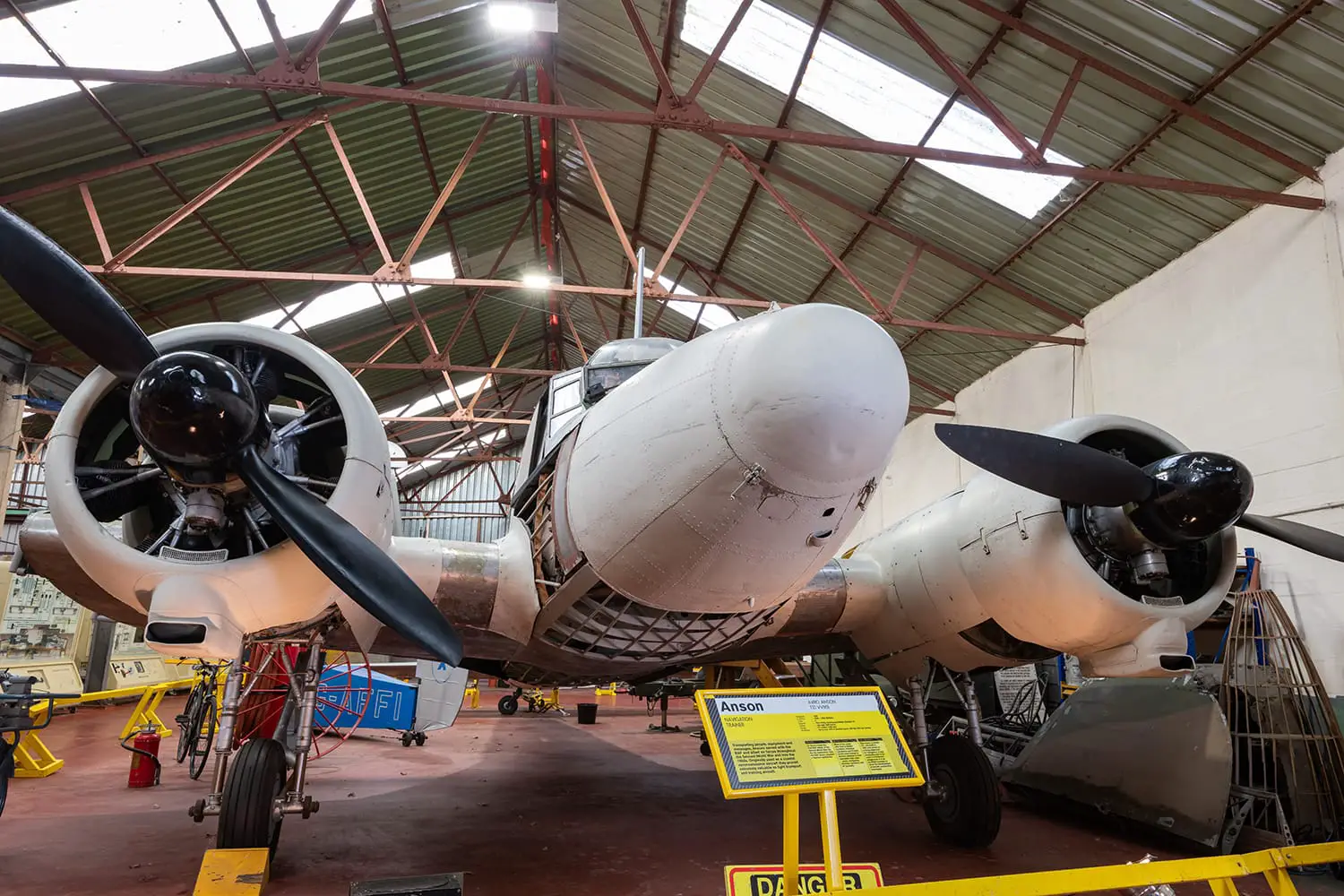 An Avro Anson T21 VV901 aircraft is being restored at the Yorkshire air museum in York, UK