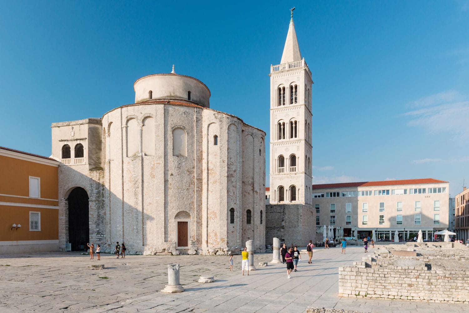 St. Donat church, forum and Cathedral of St. Anastasia bell tower in Zadar, Croatia