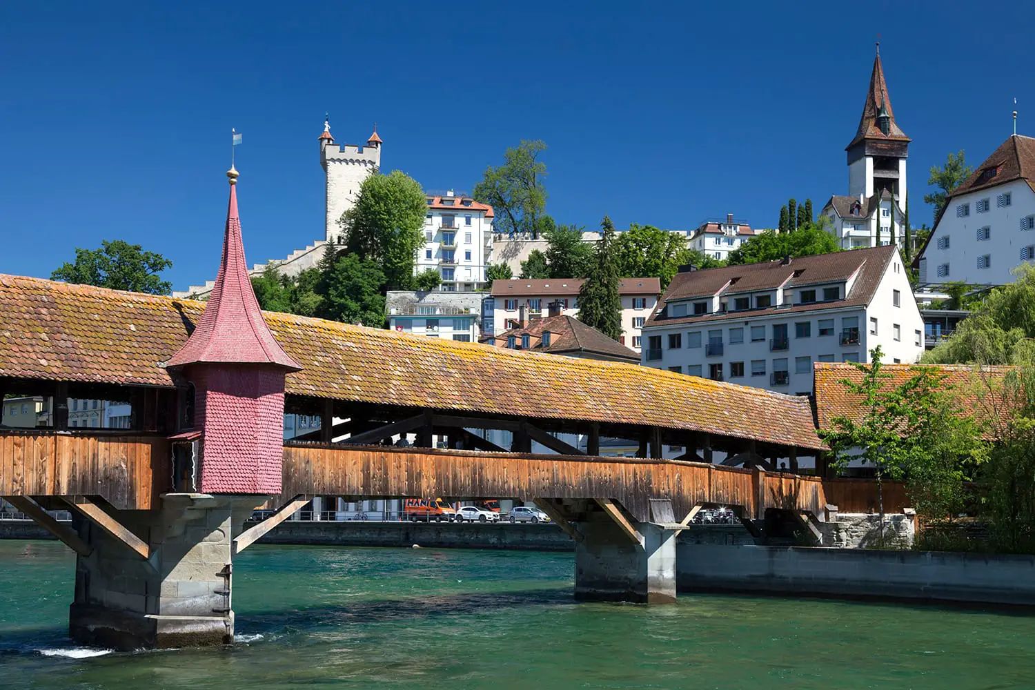 The Spreuer Bridge over the river Reuss, Lucerne, Switzerland