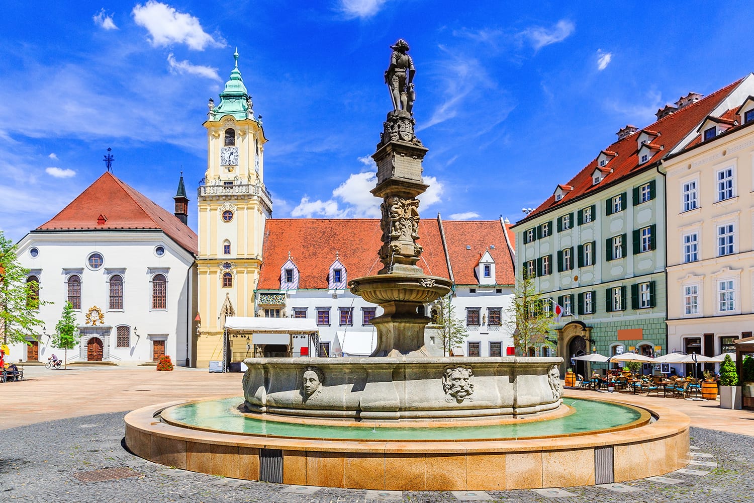 Main square with city hall in Bratislava, Slovakia