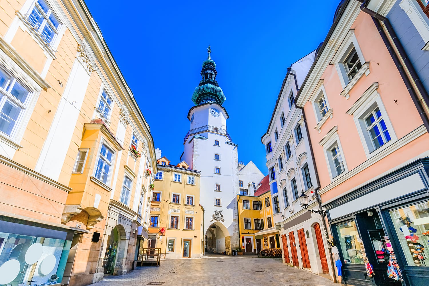 Medieval Saint Michael Gate tower in Bratislava, Slovakia
