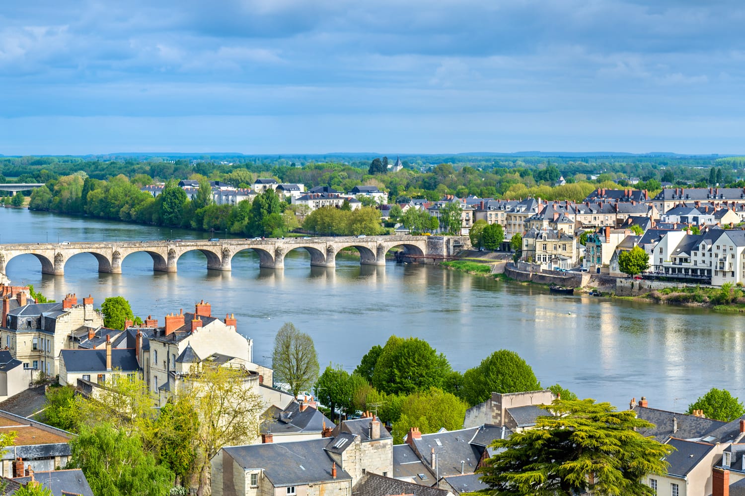 Panorama of Saumur on the Loire river in France