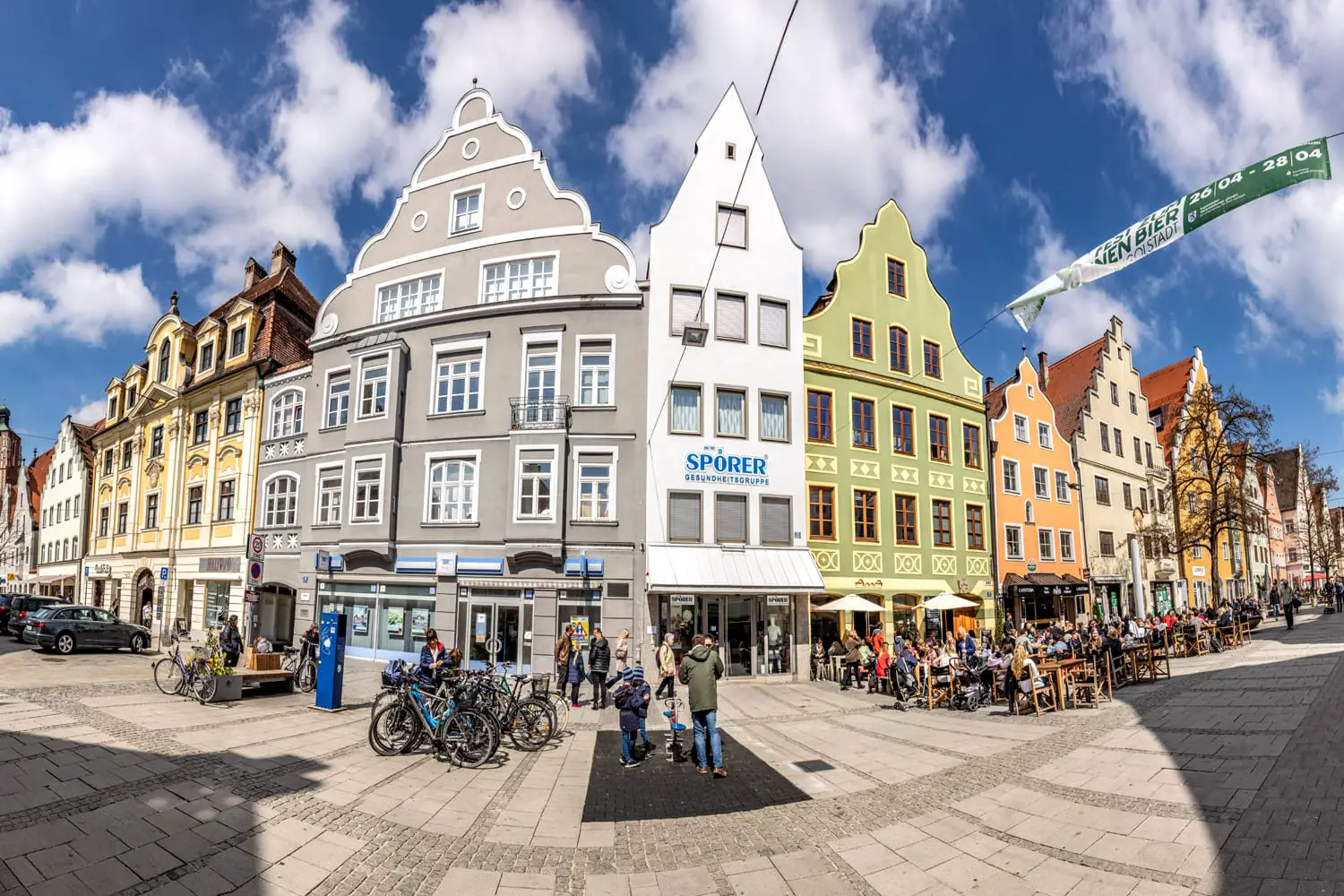 Panoramic view at the pedestrian Zone in the old touristic part of Ingolstadt, Germany