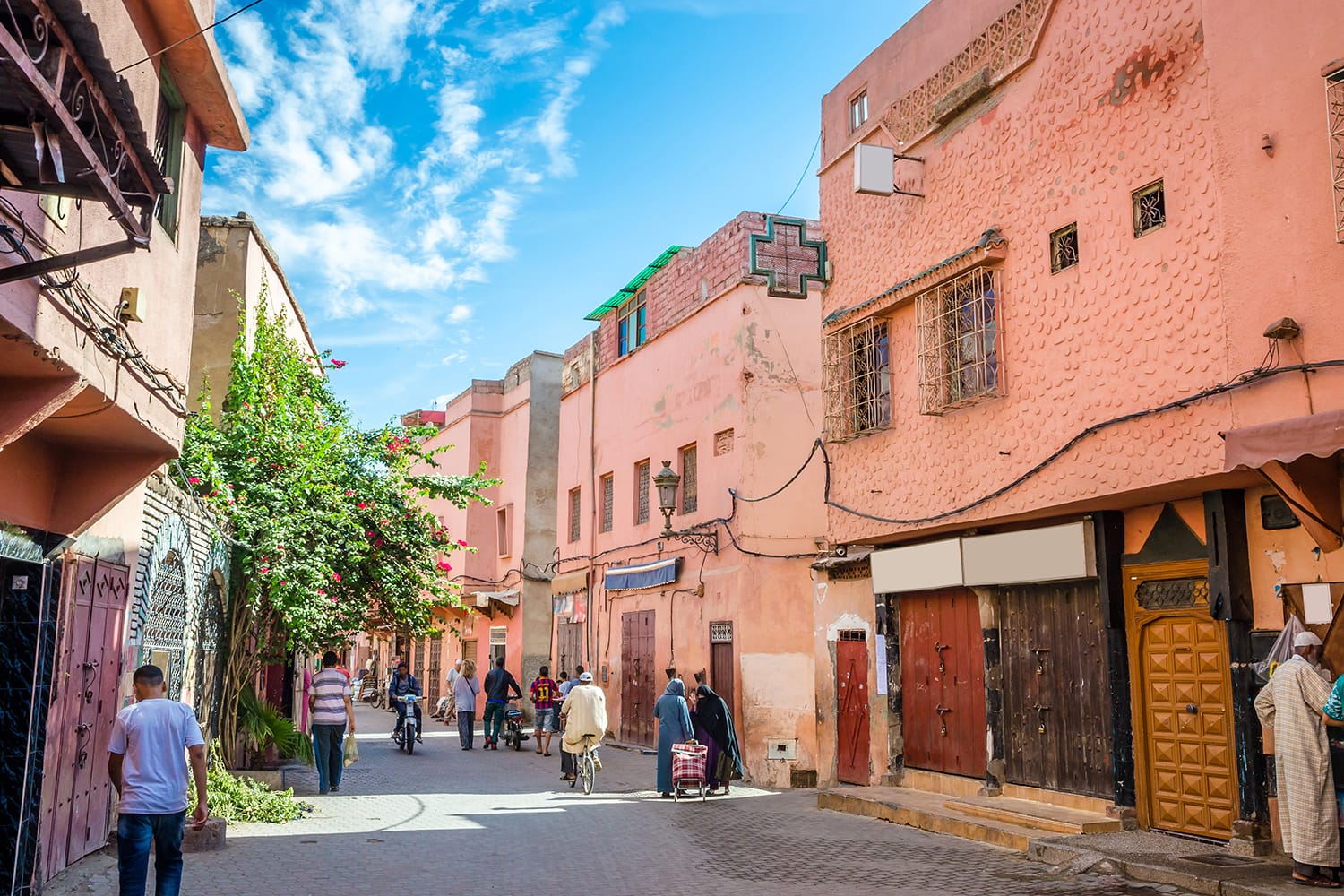 Beautiful street of old medina in Marrakesh, Morocco