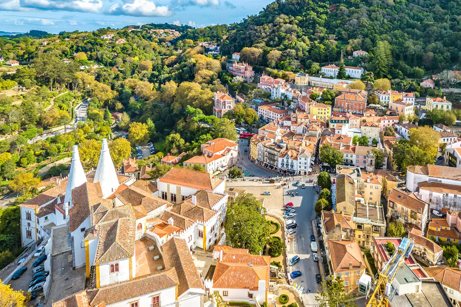 Aerial View of The Palace of Sintra, also called Sintra National Palace, in the Town of Sintra, Portugal