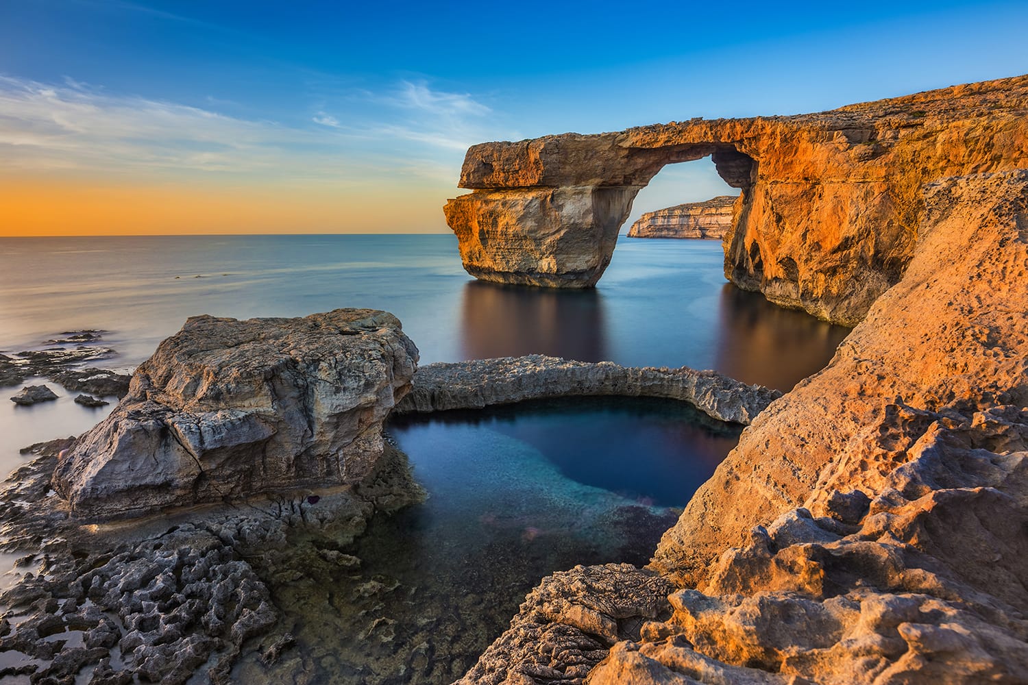 The beautiful Azure Window, a natural arch and famous landmark on the island of Gozo, Malta