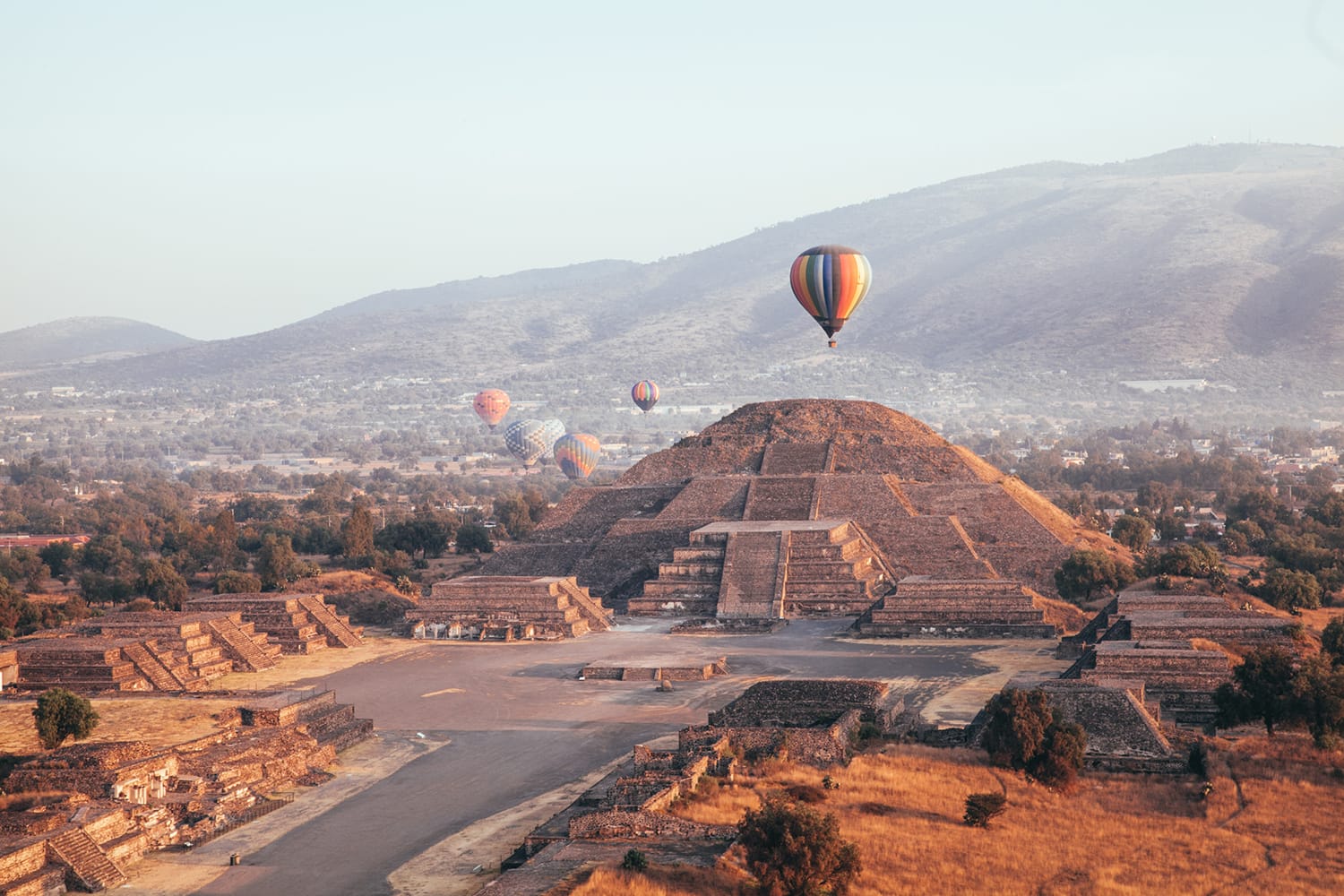Hot Air Ballons over Teotihuacan, near Mexico City in Mexico