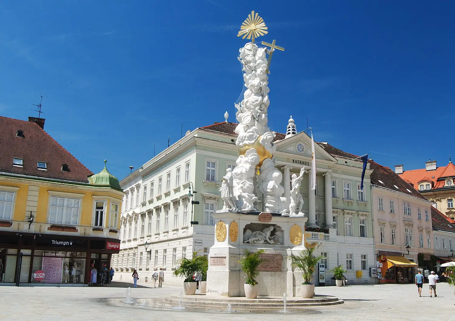 Plague Pillar on Hauptplatz in Baden bei Wien, Austria