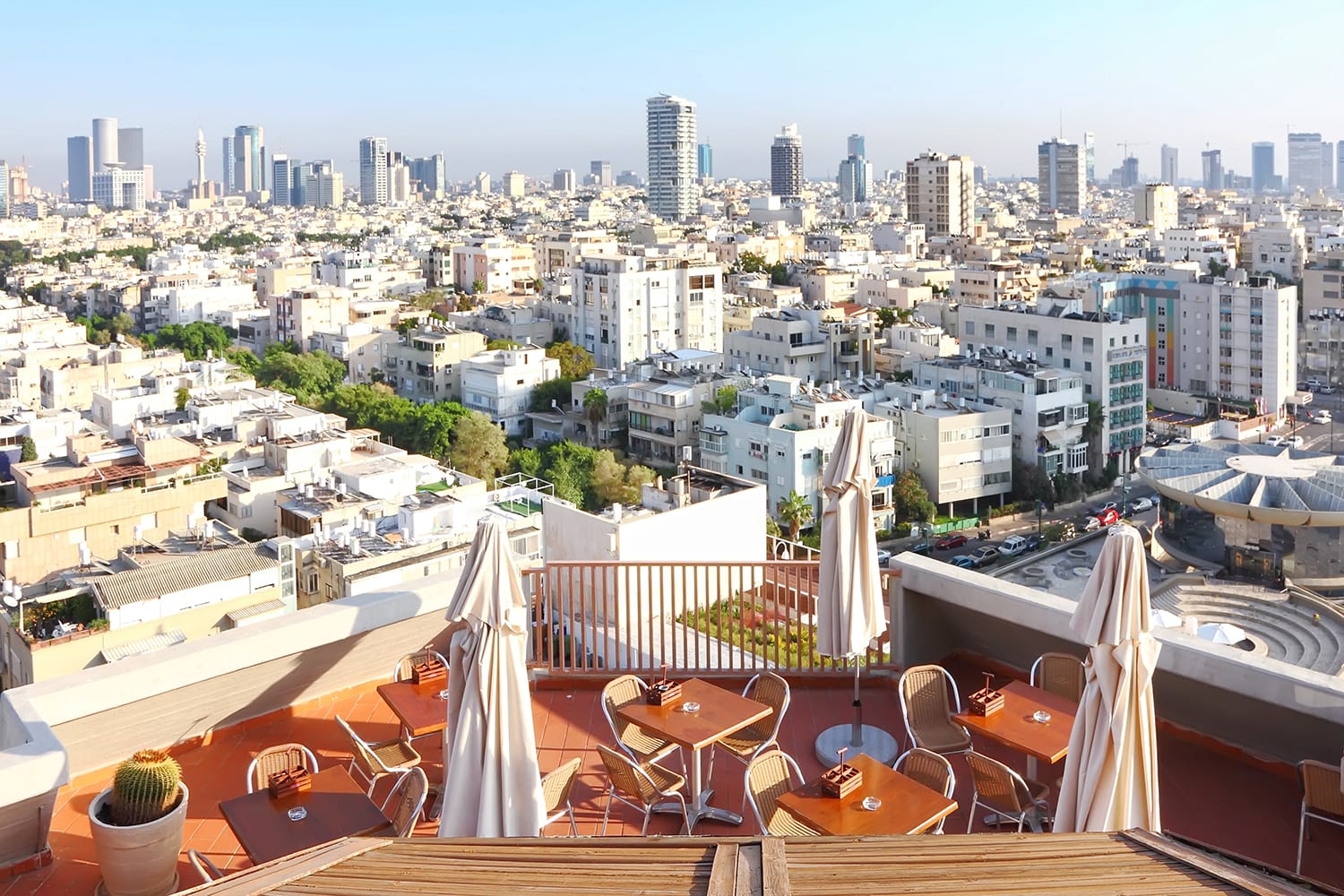 View of Tel-Aviv city from roof cafe, Israel